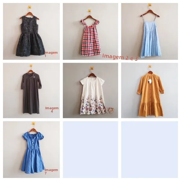 Vestido Infantil Multicolorido Estiloso, Estilo Coreano, Nova Coleção de Verão, Vestido Casual para Meninas A20, Outro Materi...