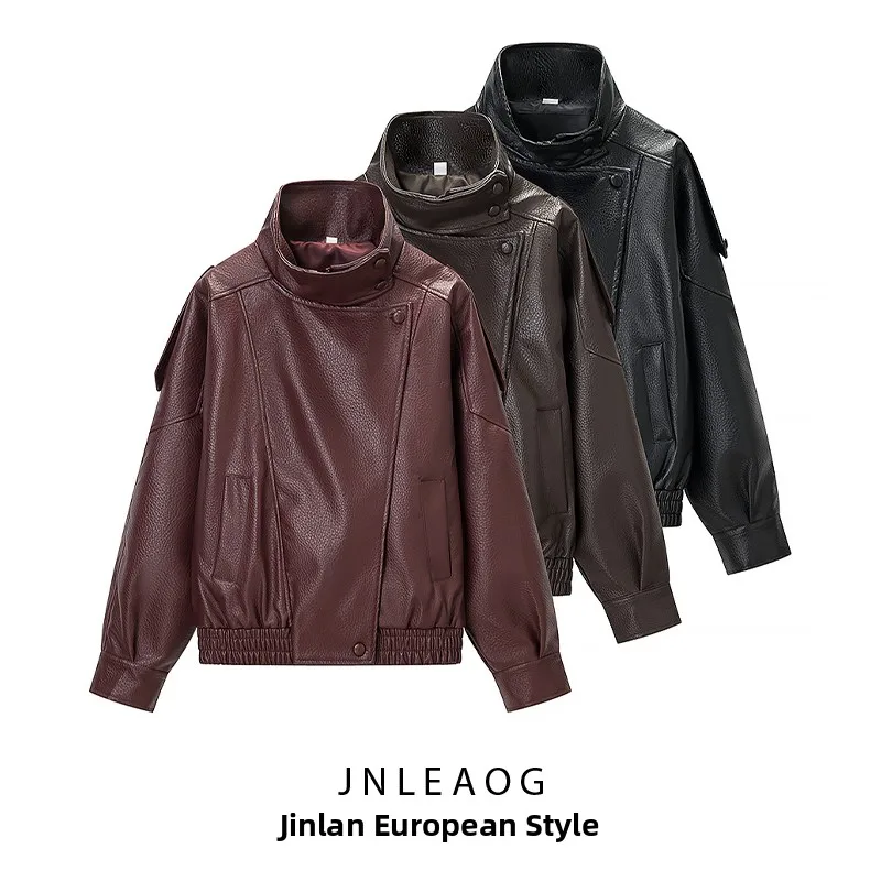

Модная универсальная женская кожаная куртка: осенняя новинка, дизайнерская модель из полиэфирного волокна с длинными рукавами и застежкой-молнией