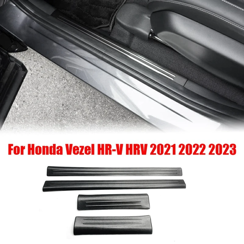 

4Pcs Front Rear Inner Door Sill Pedal Trim Cover for Honda Vezel HR-V HRV 2021-2023 Scuff Plate Stainless Steel Black