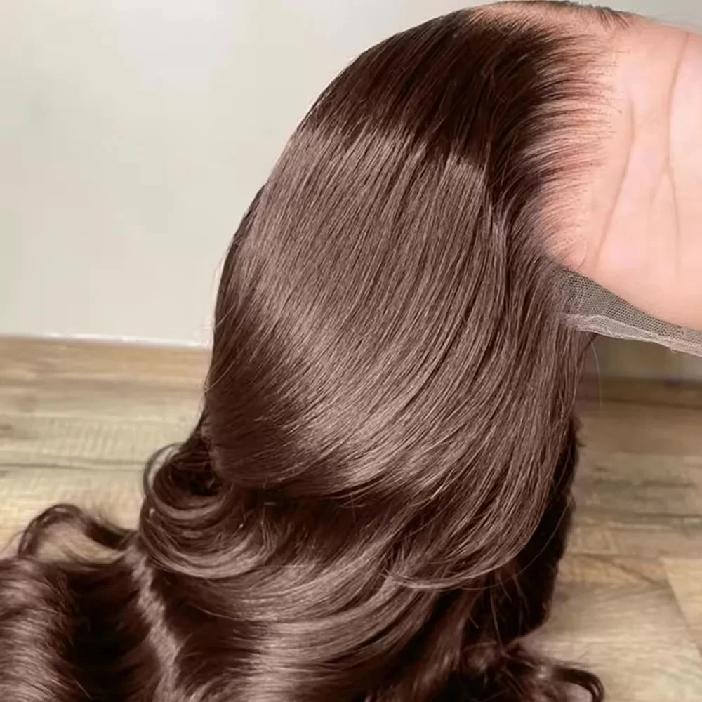 Chocolate Brown Body Wave 13x4 Lace Front Wig Pre-Plucked Synthetic Fiber HD Frontal Wig for Women Brunette Hair Daily Party Wig
