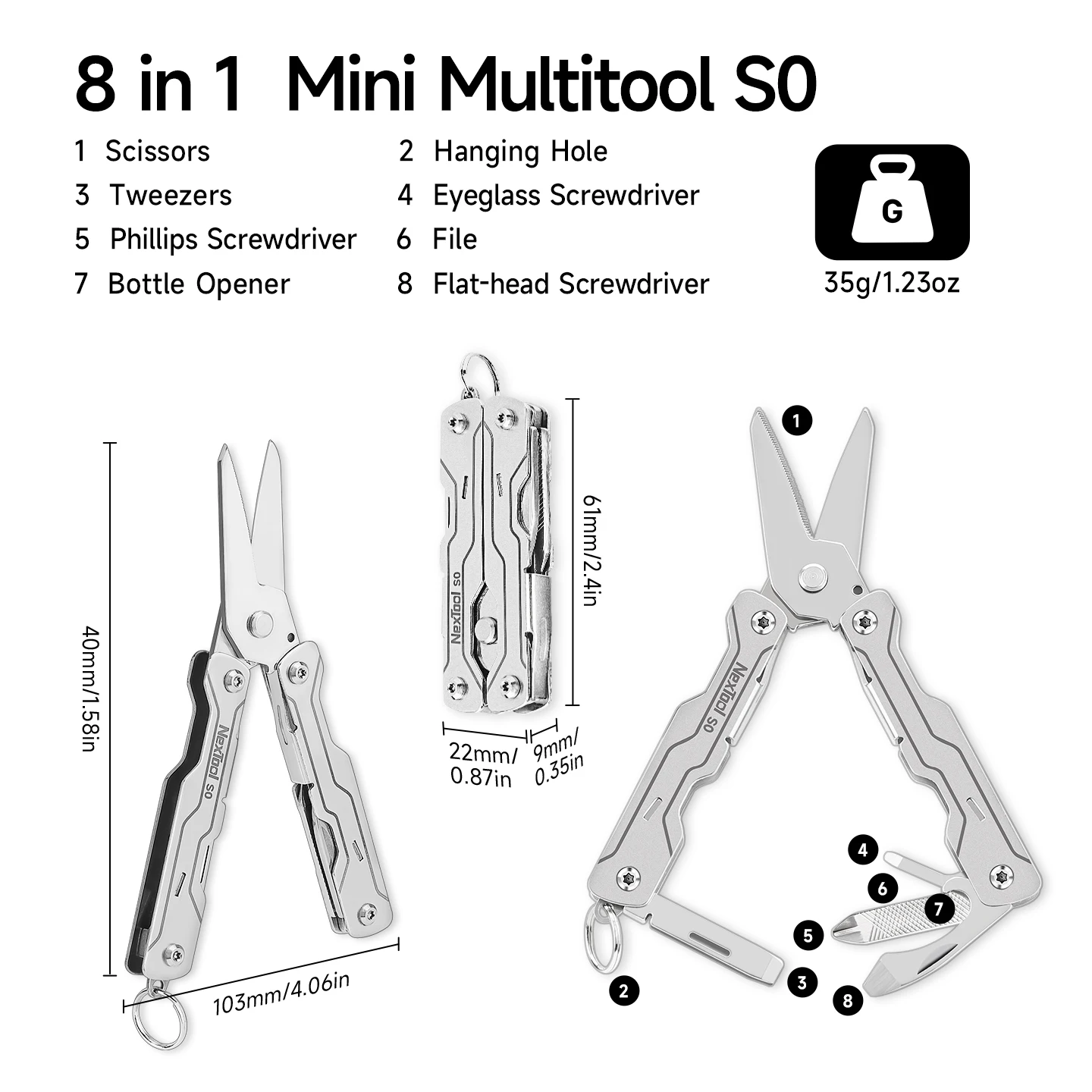 NexTool 8 in 1 Micro Multiutensili S0 Mini Forbici da Marinaio Mini Pocket Multitool EDC Utensili a Mano Pieghevoli Camping Survival Multitool