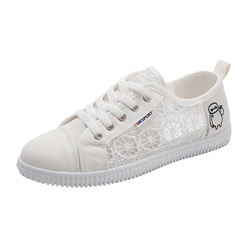 White Sneakers Shoes Female Lace Breathable Summer Students Mesh Canvas Shoes Flat Shoes for Women Casual Black Tenis De Mujer