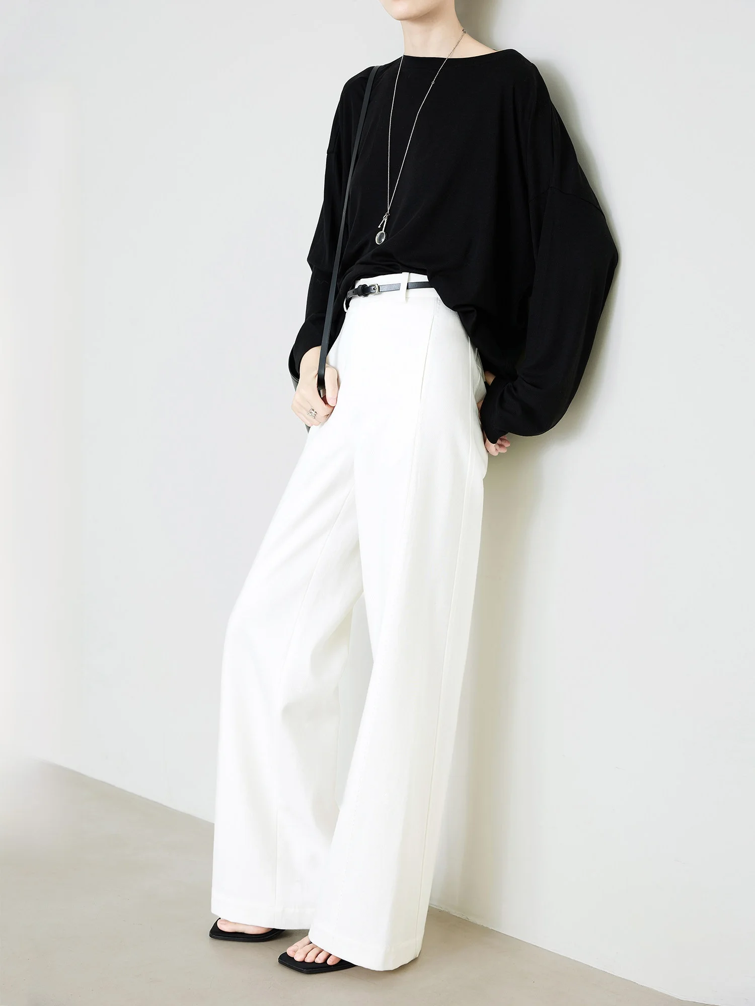 

Белые широкие брюки женские свободные повседневные из шелка и хлопка с высокой талией прямого кроя для ежедневной носки, комфортные, дышащие, весна 2026