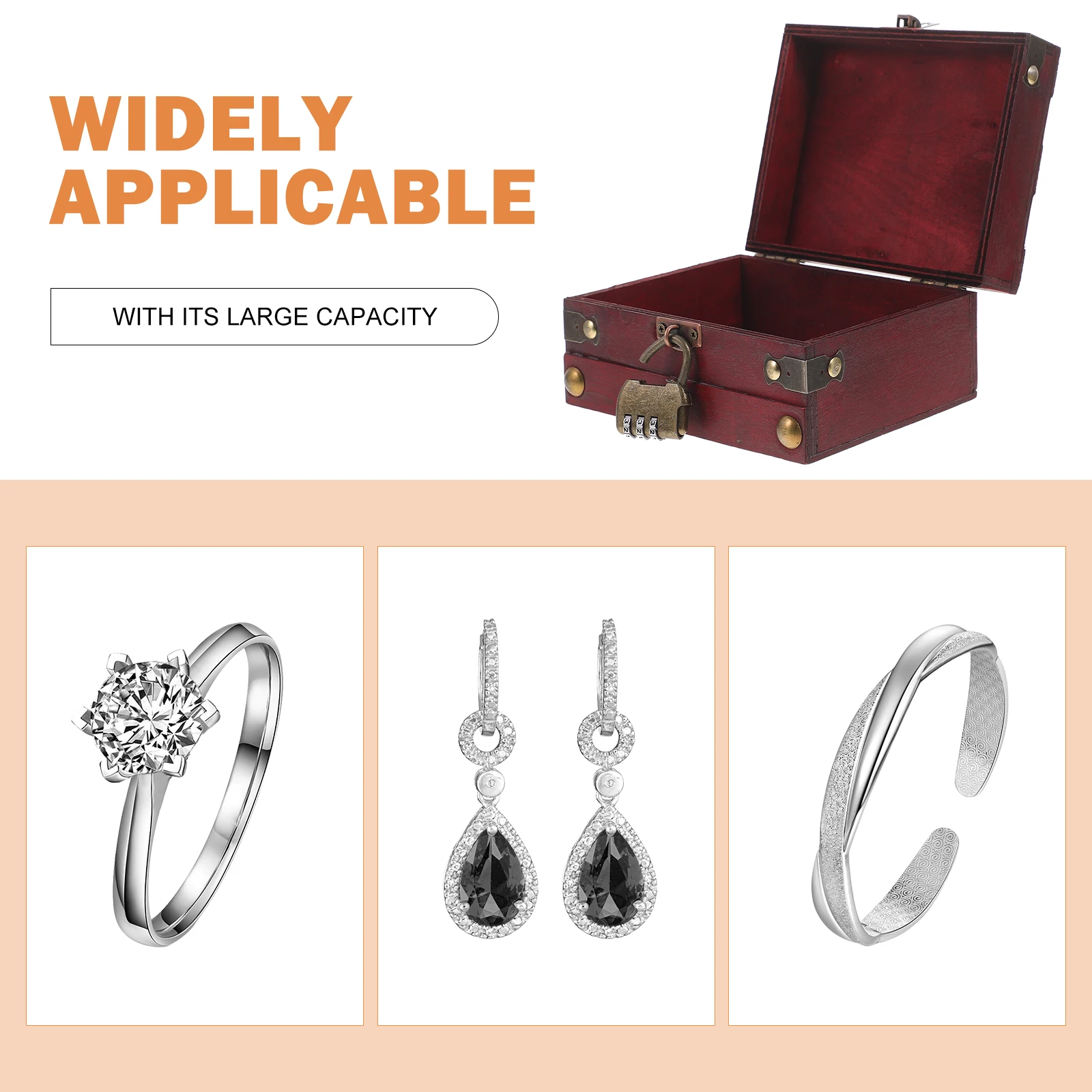 

Vintage Style Retro Storage Box Three-Lock Design Treasure Chest Jewelry Organizer Trinket Case