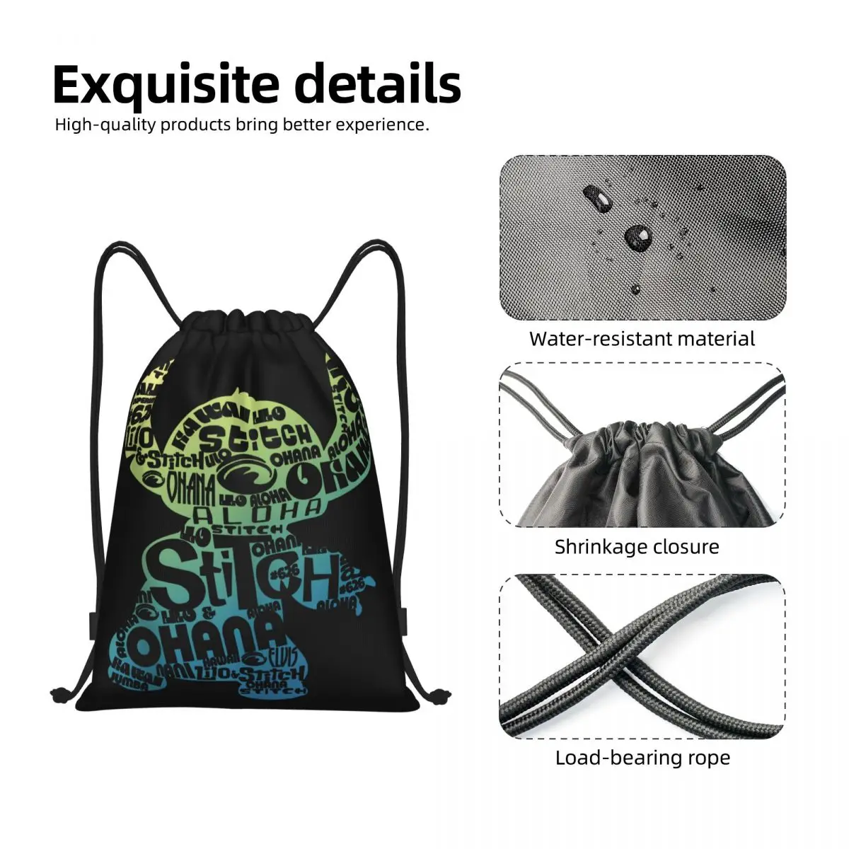 Custom Stitch Word Fill Drawstring Backpack Sports Gym Bag for Women Men Shopping Sackpack