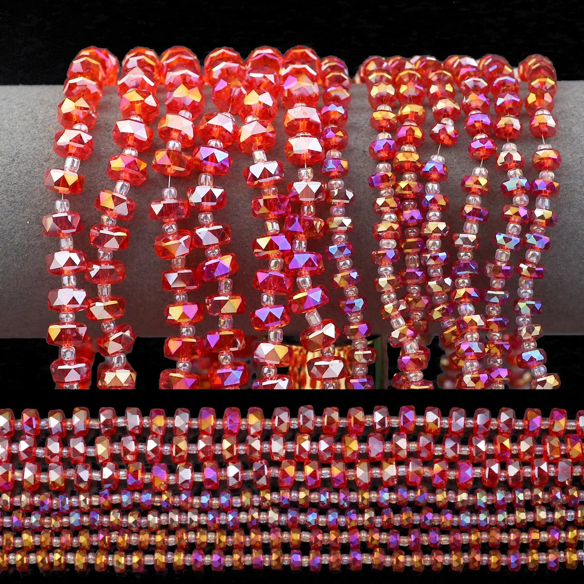 50 stücke 6/8mm Flache Runde Rote AB Rad Form Österreichischen Kristall Glas Spacer Lose Perlen Für Schmuck Machen armbänder DIY Zubehör