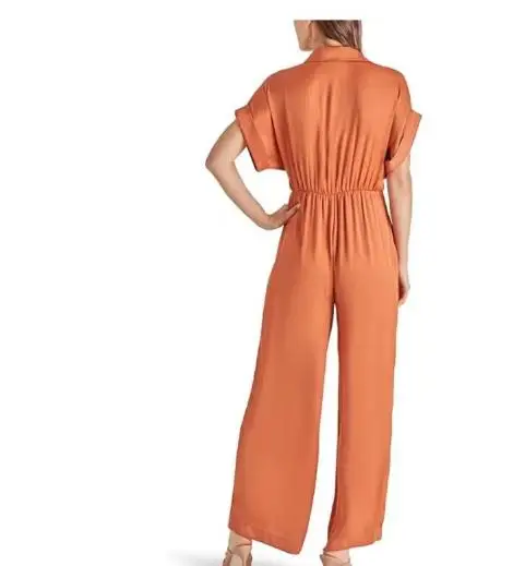 Fashion 2025 Women's Summer Front Mid Zip Shirt Collar Jumpsuit Minimalist Commuting Style Casual Personalized Jumpsuit