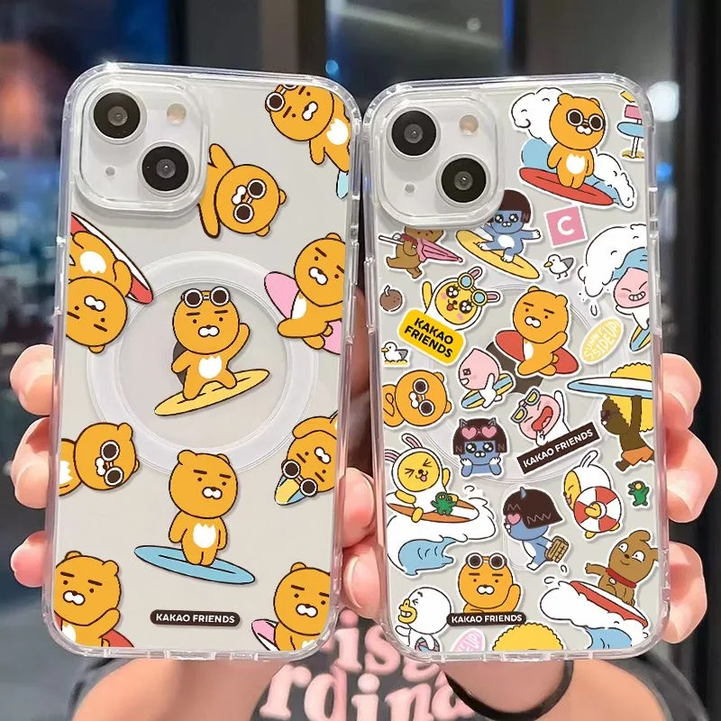 Hot Cartoon Kakao Friends Magsafe Magnetic Phone Case for iPhone 16 15 14 13 12 11 8 7 Plus Pro Max X XR XSMax Soft Clear Cover