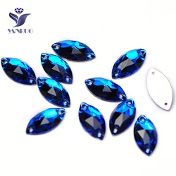 YANRUO 3223 All Sizes Capri Blue Sew On Strass Flat Back Sewing Crystal Horse Eye Rhinestones For Jewelry Making