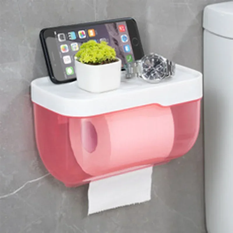 Wall Mount Bathroom Tissue Box Punch-Free Phone Holder Rack Toilet Paper Holder Waterproof Shelf Organizer Paper Towel Holder