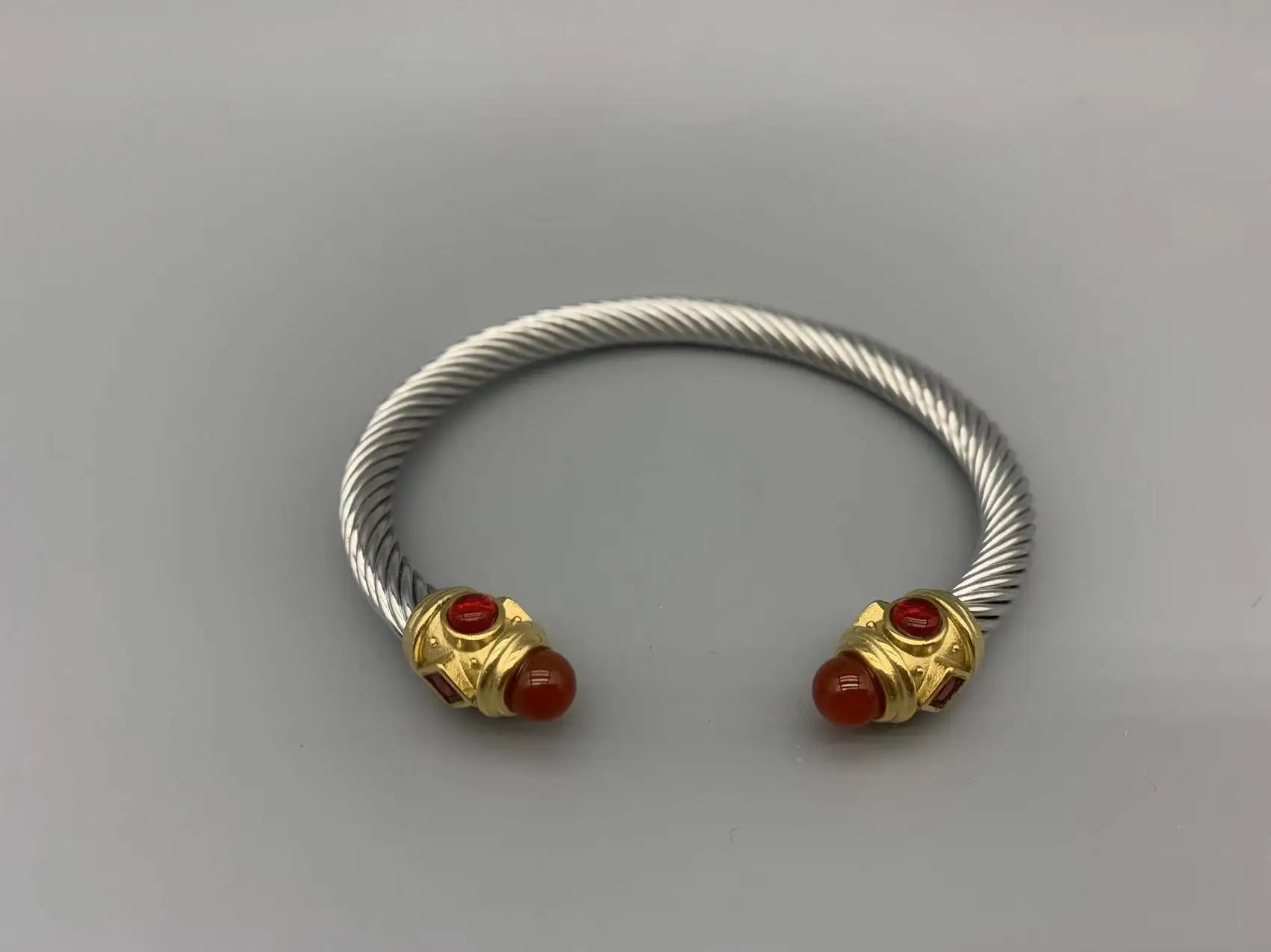 

Le Han Jewelry Silver Cable Bracelet In 18k Gold Plated With Red Stone 6MM