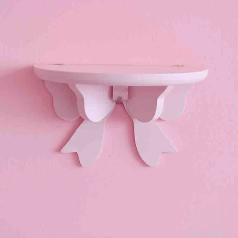 Japanese Kawaii Pink Bow Shelves Wall-mounted Cosmetic Wooden Storage Rack Girly Heart Room Decoration Shelf Stationery Holder