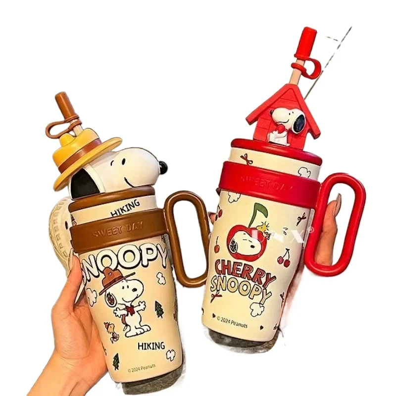 Snoopy copo térmico para homens e mulheres animação dos desenhos animados copo de palha de grande capacidade kawaii estudante presente de aniversário atacado