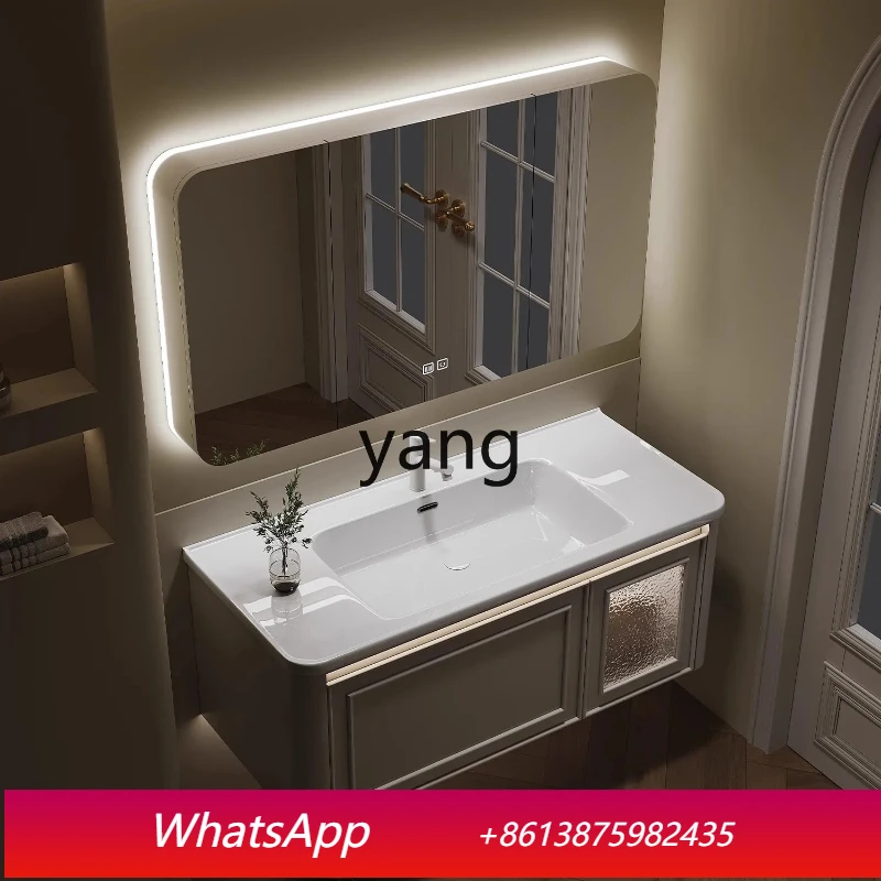LH  oak paint bathroom cabinet combination arc integrated wash basin smart mirror cabinet washbasin