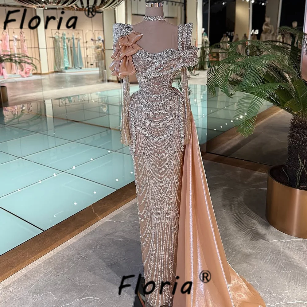 

Luxury Sparkly Crystals Evening Dresses 2025 Mermaid Champagne Beaded Dubai Wedding Dress Formal Occsasion Gowns Customzied Gala