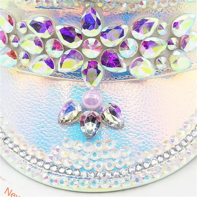 Silver Captain Cap for Wedding Fashion Wide Brim Hat DanceParty Hat for Women Bride FedoraHat Cosplay PU Hat LXAD