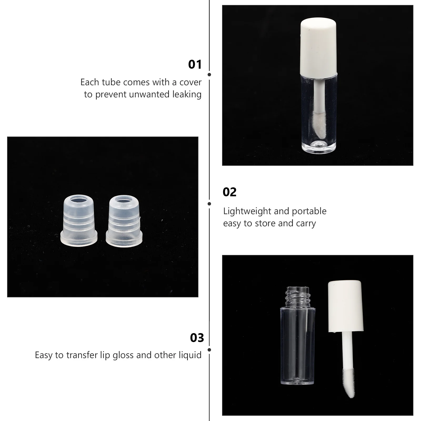 

10pcs Lipstick Tubes 1 2ml Clear Refillable Gloss Bottles Mini White Plastic Glaze Containers Portable Storage Samples