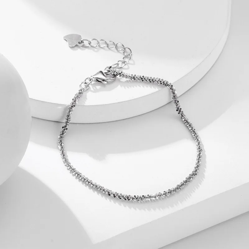 Metiseko Sterling Silver 925 Bracelet Pure Silver Chain & Link Bracelet Shining Like Stars Adjustable Size Simple for Women