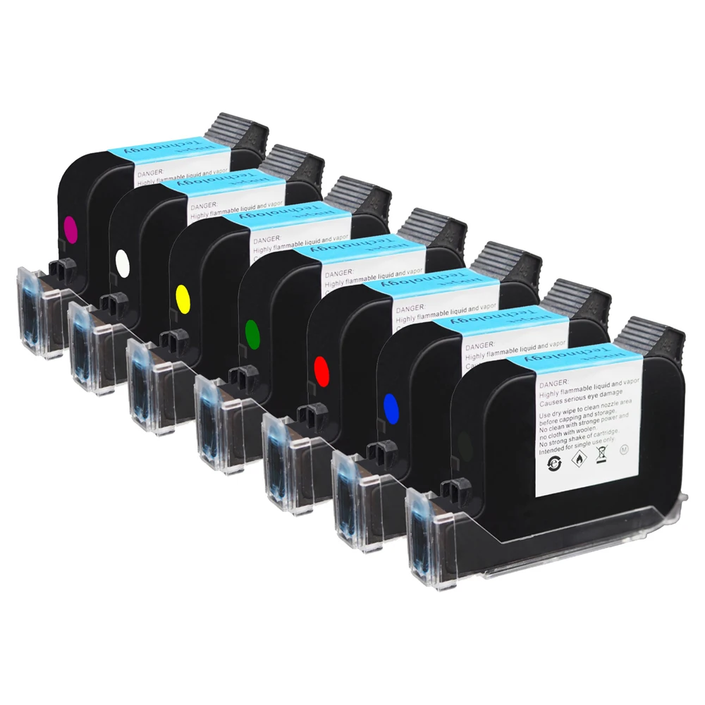 Expriy Date Printer Ink Cartridge Black Red Blue Yellow Green Cartridge for Pvc Plastic Electric Wire Tube Printing Machine