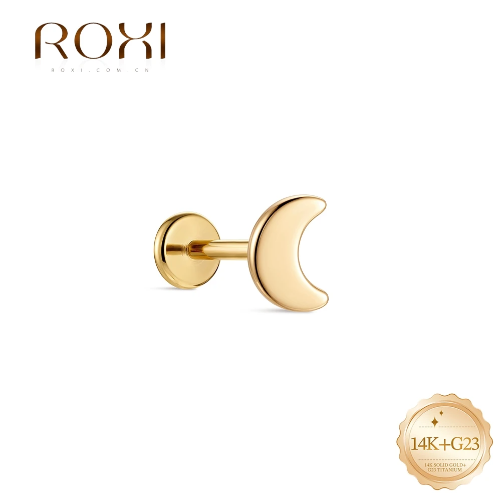 ROXI 1PC 14K Solid Gold Minimalist Geometric Single CZ Piercing Cartilage Stud Hypoallergenic Ear Jewelry
