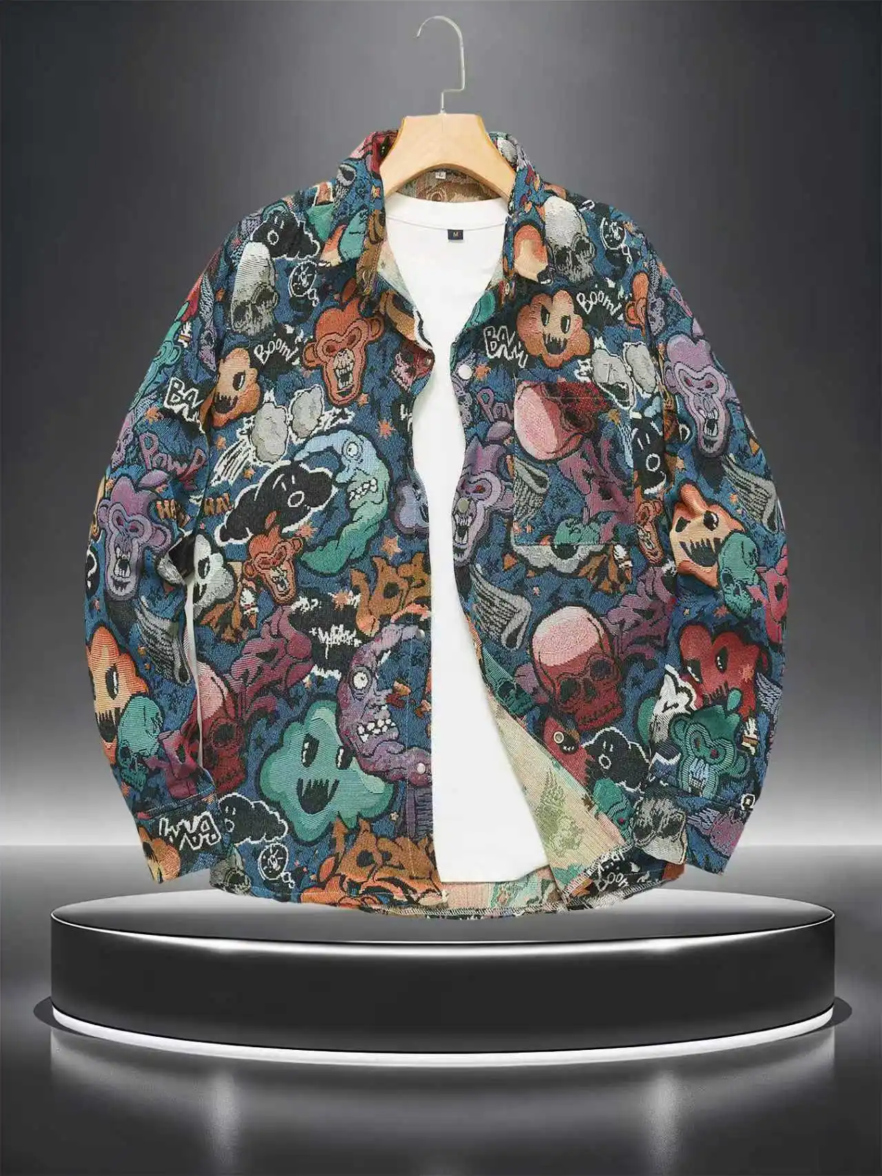 

Men's Spring and Autumn Trendy Cartoon Jacquard Jacket, American-Style Retro Cartoon Anime Coat