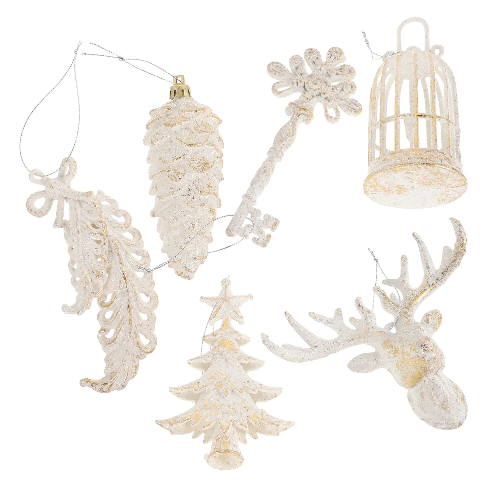 

6Pcs Vintage Christmas Tree Ornaments Hanging Pinecone Reindeer Snowflake Shatterproof Baubles Holiday Decor Festive Home