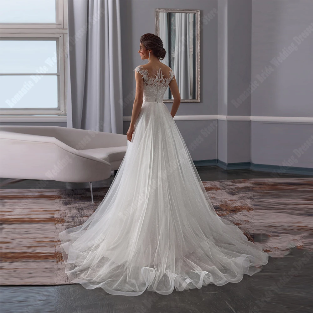 Elegante weiße A-Linie Brautkleider sexy Schatz ärmellose Brautkleider Illusion Wisch länge Prinzessin Vestidos de Novias