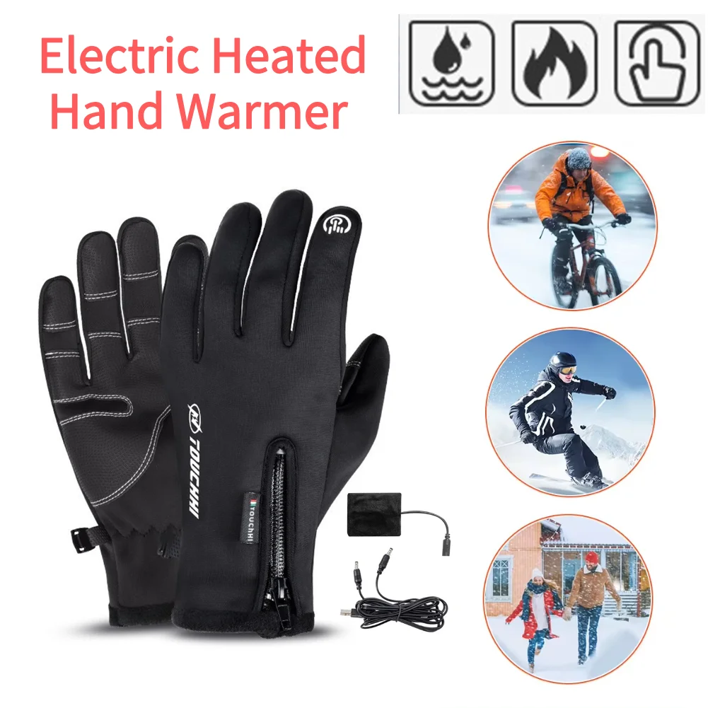 USB Touch Screen Gloves Heating Thermal Gloves Winter Ski Gloves Anti-Slip Glove for Cycling Running Driving Hiking Walking