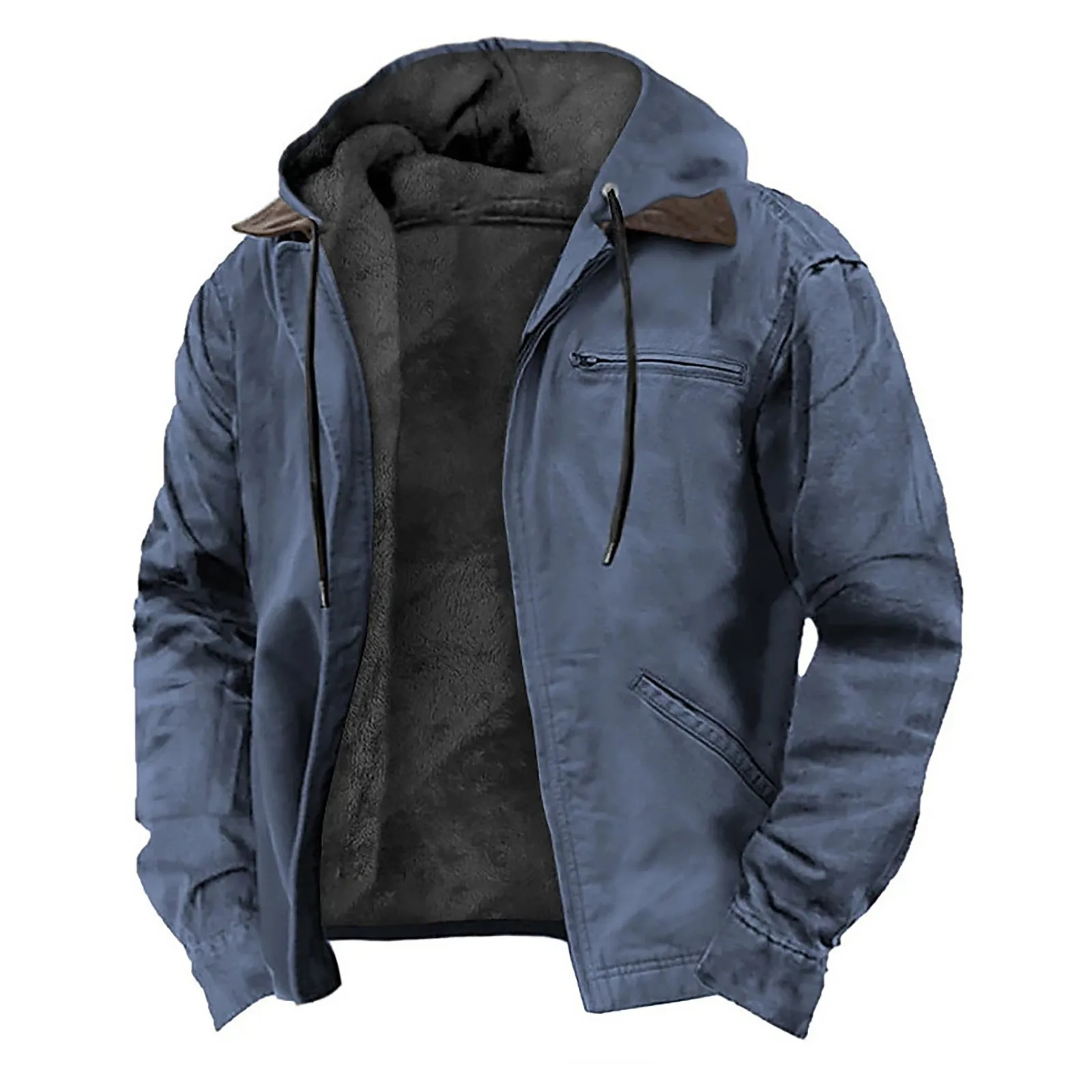 

Men's Winter Hooded Jacket Fleece Lined Cotton Coat Multi-Pocket Outdoor Casual Streetwear Warm Zipper Windbreaker Jackets