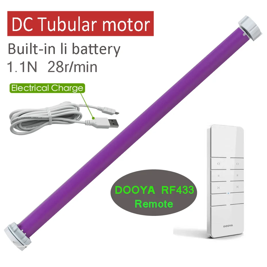 

New 2025 DC Tubular Motor 1.1n/28,Built-in Li Battery USB Charge,Instead of Dooya Old DM25LEU,Rolling Blinds,Dia.38mm Tube