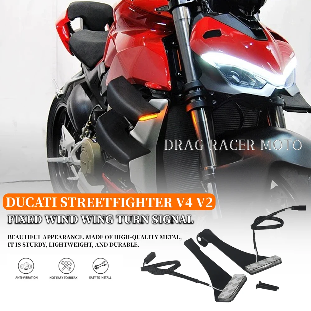 

Accessories for Ducati Streetfighter V4 S, V2, and V4 with fixed wing modified turn signals, including STREETFIGHTER V4SP side p