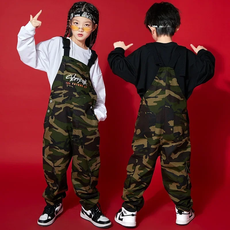 Girls Hip Hop Camouflage Overalls Boys Baggy Pants Dungaree Trousers Kids Jumpsuit Street Dance Wear Romper Children Streetwear