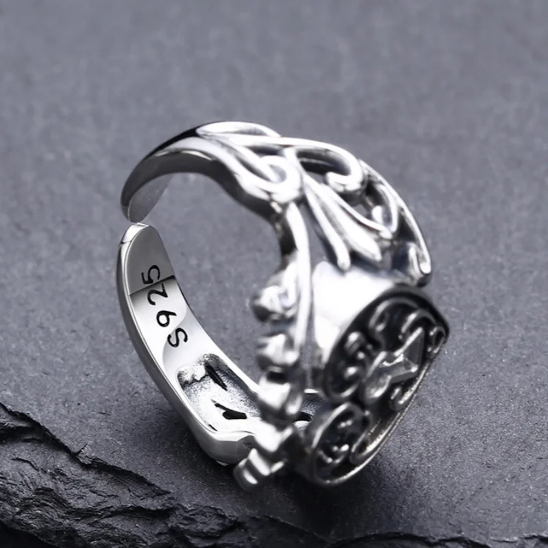 Genuine S925 Sterling Silver Rings for Women Men New Fashion Eternal Rattan Hollow Love Heart Lock Punk Jewelry Wholesale