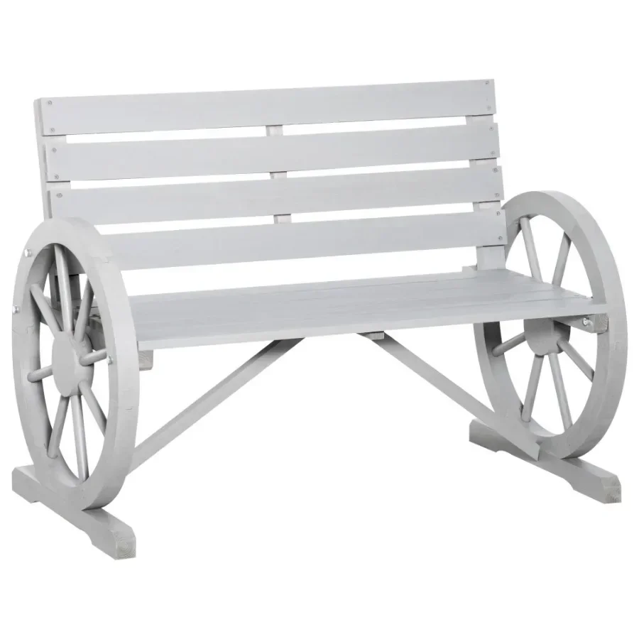 Charcoal Grey Wagon Wheel Bench: Rustic 2Person Patio Furniture