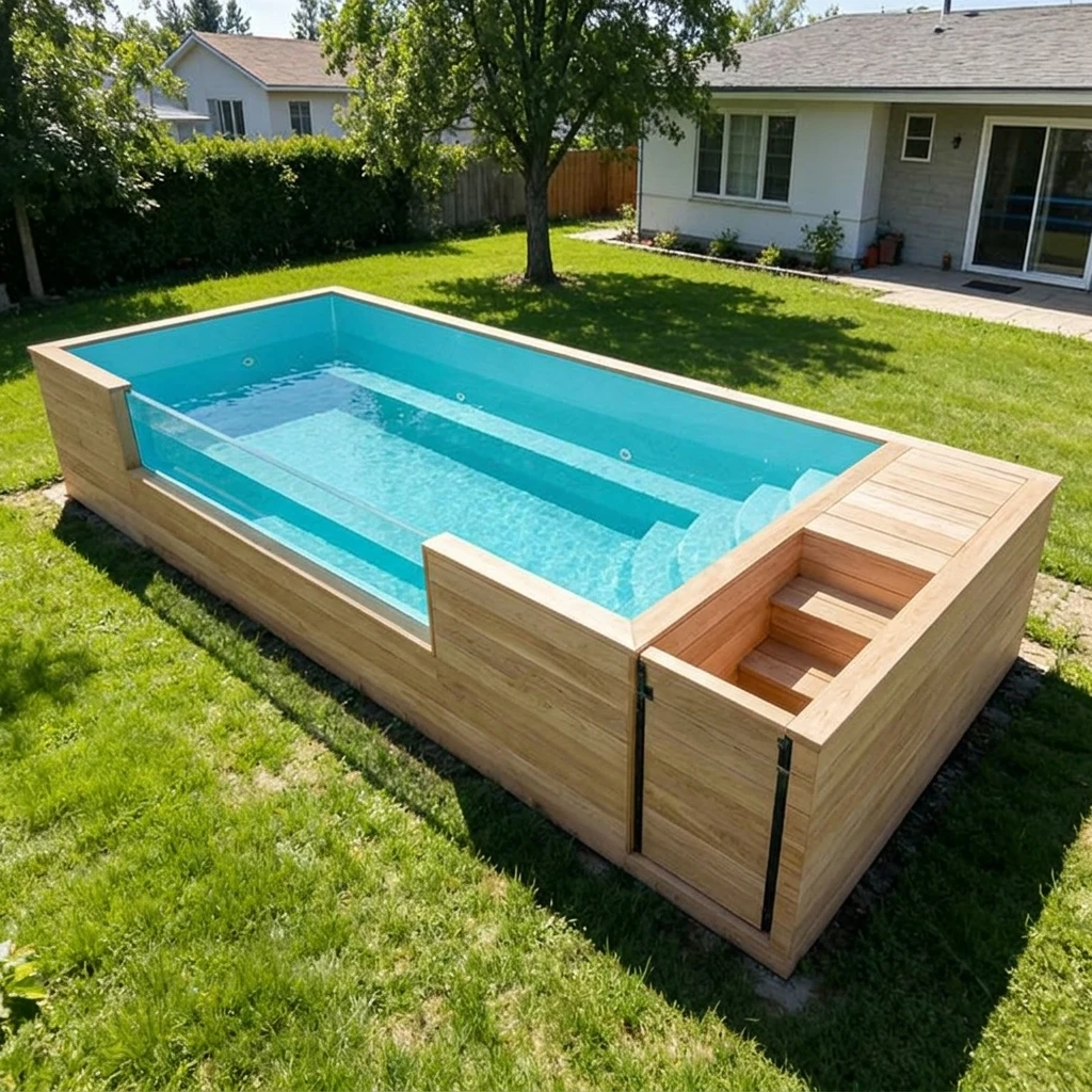 Modern 20ft 30ft 40ft Above Ground Container Pool With Acrylic Observation Window Built In Heater Pump Storage Cabinet