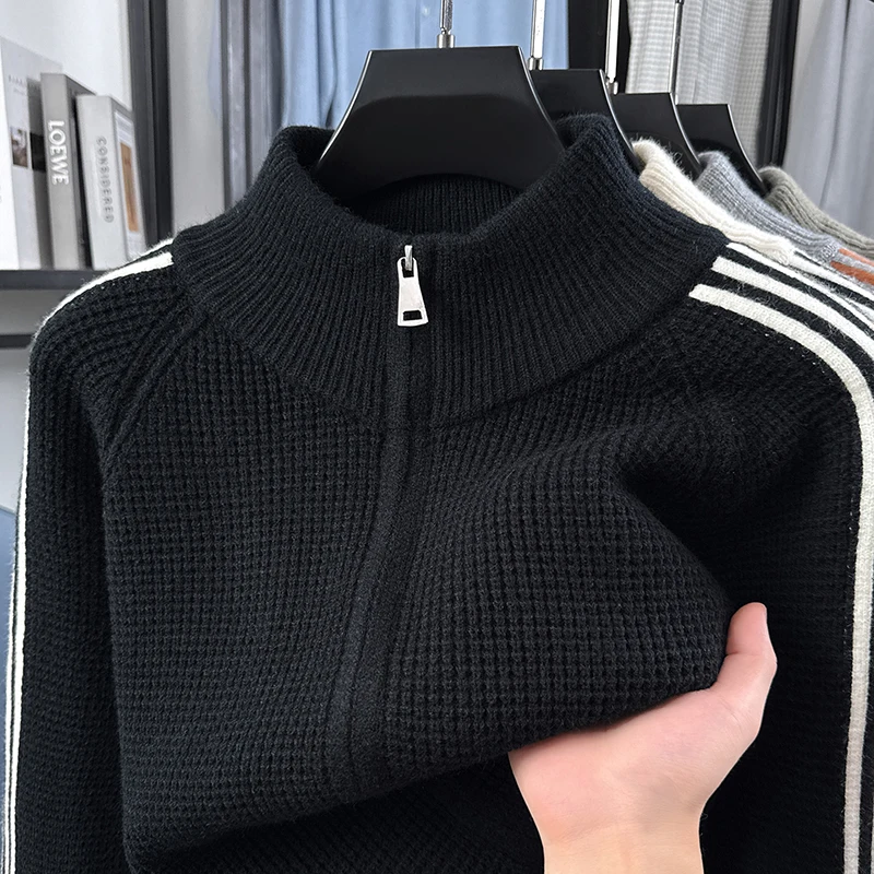 Modischer Herbst-Winter-Strick-Cardigan, Designer-Marke, Klassisches Gestreiftes Design, Herren-Reißverschluss-Stepphals, Neuer Koreanischer Lässiger Pullover-Mantel – Detail 18