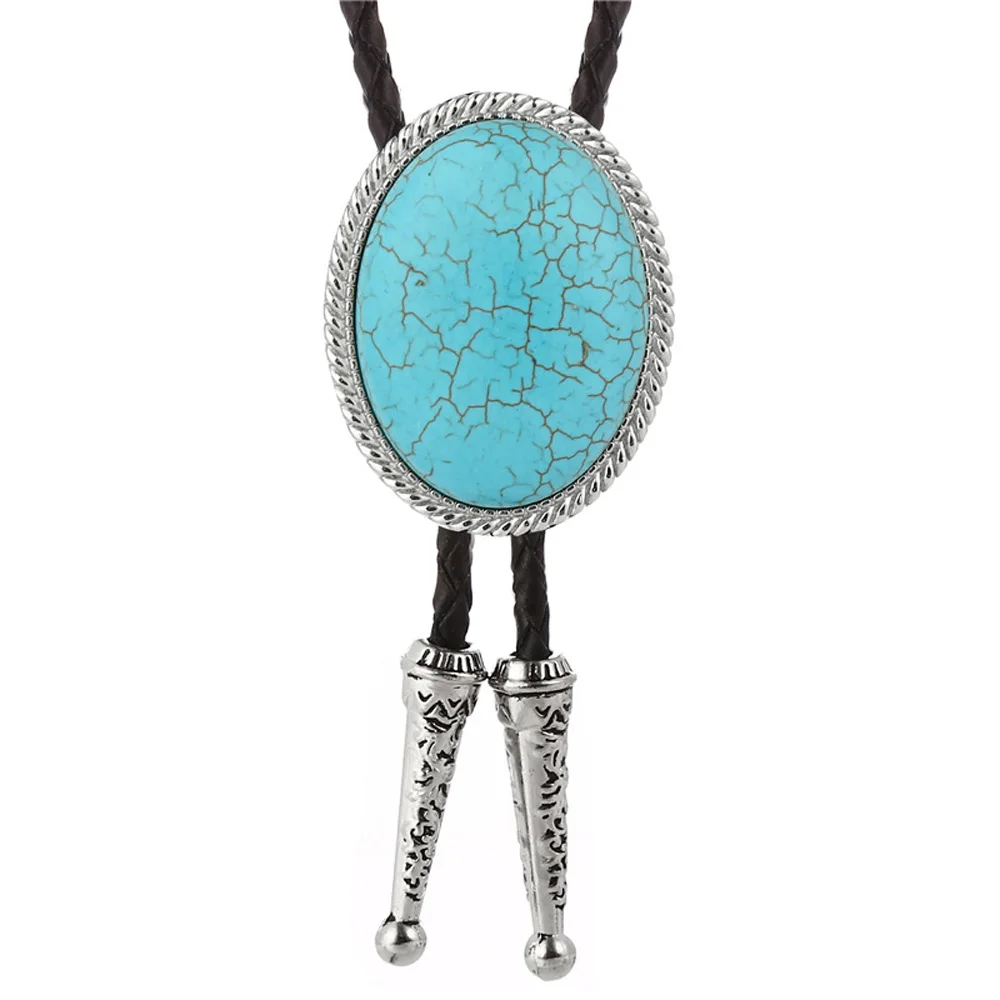 

Cheapify Dropshipping Oval Turquoise Raw Stone Bolo Tie Pendant Western Cowboy Poirot Necktie for Both Men and Women