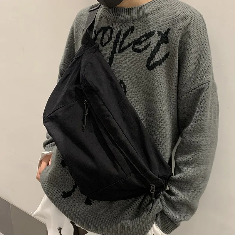 Trendy Men's Canvas Crossbody Bag Large Capacity Shoulder Bag Waist Bag Hip Bag Street Style Leisure Youth Nylon Pure Color