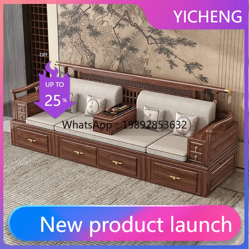 

A2-9 Black Walnut New Chinese Style Luohan Bed Large Apartment Sofa Bed Dual-use LivingFolding Extendable Storage with Drawers