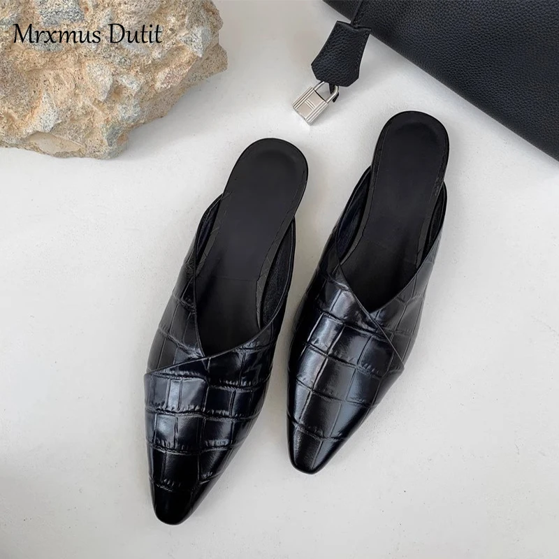 Mrxmus Dutit 2023 Fashion New Women Moroccan Style Summer Pointed Head Flats Slippers Solid Simple Casual Slip-on Shoes Female