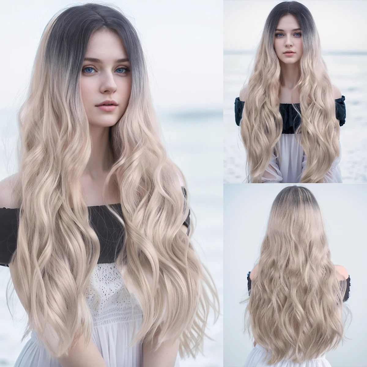 

European and American fashion highlight dyed chemical fiber headgear, hot-selling mixed color gradual change big wave medium hai