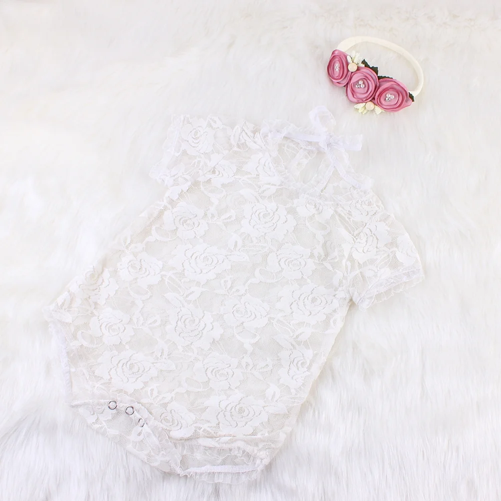 

Кружевной комбинезон для новорожденных девочек, дышащий мягкий ажурный комбинезон, повязка на голову, боди для детской фотографии, белый реквизит для фотосессии