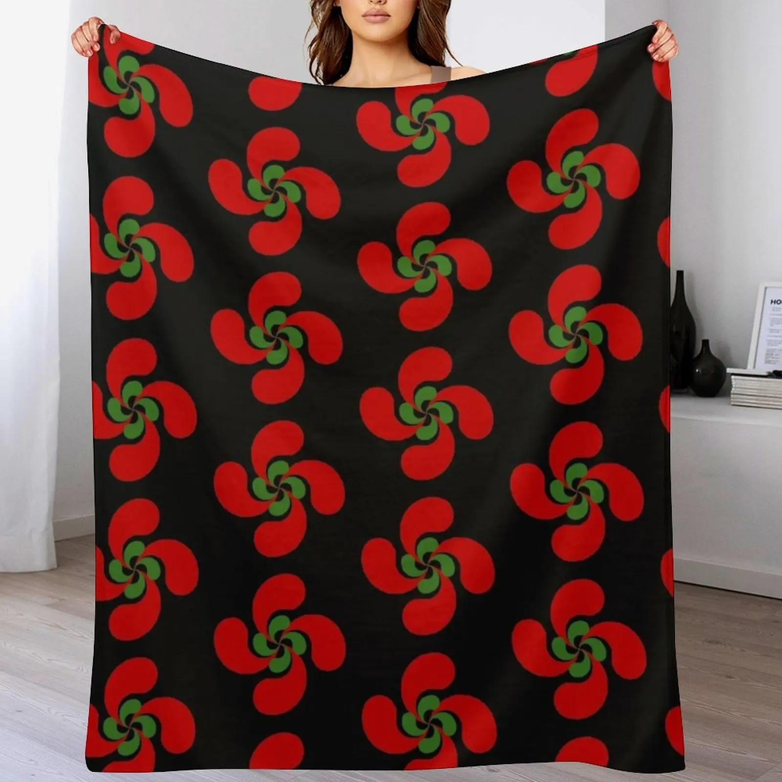 Basque Cross Lauburu Red Green White Euskadi Throw Blanket