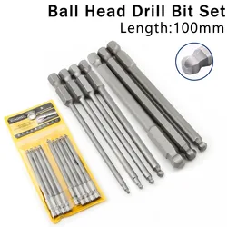 100mm H2-H8 Ball Head Hexagon Socket Screwdriver Bit 1/4 Inch Shank Magnetic Batch Head Driver Bit Allen Wrench Drill Bit