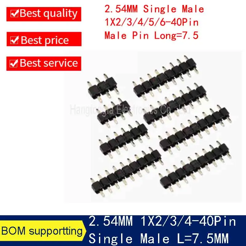 10 sztuk 2.54mm krótki profil jednorzędowy prosty męski 1x3/4/5/6/7/8/9/10/12/20/40P Rohs złoty Pcb męski złącze pinowe