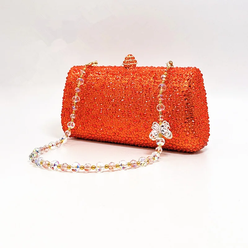 

XIYUAN Orange Crystal Evening Clutch Bag Glittering Diamond Crossbody Purse Wedding Bridal Handbag Gorgeous Stones Party Purses