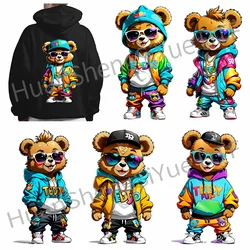 Color Too Teddy Bear Ironing Sticker Clothes DTF Fashion T-shirt Hoodie DIY Jacket Patch Hot Paste Paper