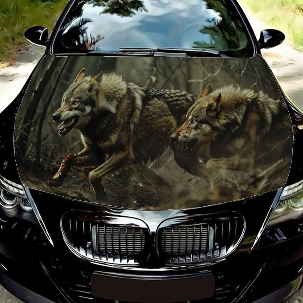 

Running Wolf Leg Injured with Blood Car Hood Wrap Color Vinyl Sticker Truck Graphic Bonnet Auto Accessories Decor Decal Gift