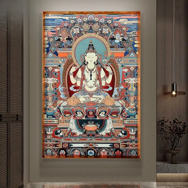

Four-armed Guanyin Thangka hanging painting, living room porch portrait, ceramic plate decorative painting