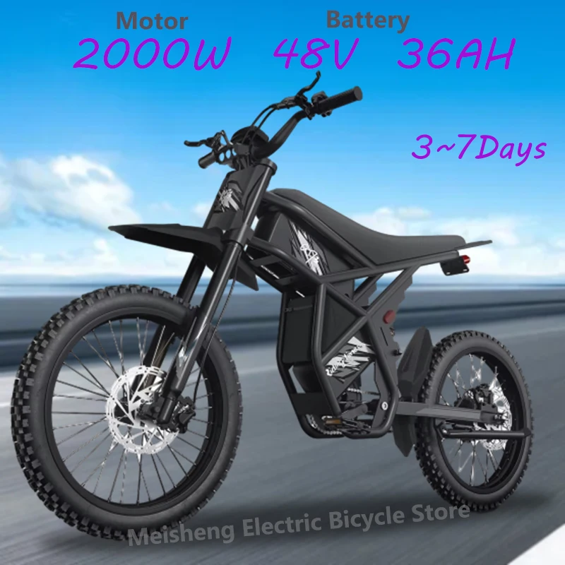 Ebike GT73 2000W Electric Dirtbike 25” Tires 1747Wh Dual Battery EBike Max 37 MPH Dual Hydraulic Brakes Suspension